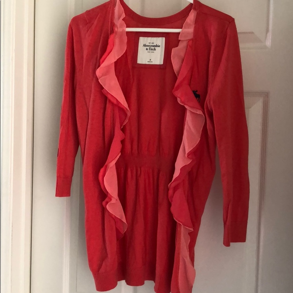 NWOT Abercrombie and Fitch ruffled Coral cardigan